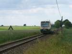 PRESS Eisenbahn-Bau- und Betriebsgesellschaft Pressnitztalbahn mbH/201634/zwischen-bergenruegen-und-putbus-waram-09juni Zwischen Bergen/Rgen und Putbus war,am 09.Juni 2012 der PRESS VT650 032-4 unterwegs.