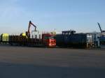 Eine Nachtschicht in Mukran mute die PRESS 346 020-3,am 23.Mai 2013,einlegen als Holz vom Schiff auf die Bahn verladen wurde.