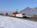 E186 664 zieht ein Sattelaufliegerzug bei Niederaudorf.