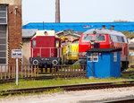 Die 107 018-4 (98 80 3107 018-4 D-RPRS) der Railsystems RP GmbH, ex DR 107 018-4, ex DR V 75 018, am 30.04.2016 in Gotha (aufgenommen vom Bahnsteig).