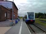 Am 10.5.12 steht Der Eingefahrene UBB GTW 2/6 (BR 646) am Noch Endbahnhof Barth