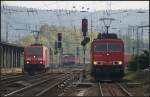  B�umchen wechsle Dich  an einem Lokzug: Bis Bebra ging es mit 155 101-9 und dann ging es weiter mit 185 280-5 (gesehen Bebra 14.10.2010)