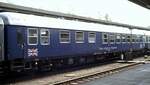 Speisewagen der Britischen Rheinarmee Royal Corps of Transport 51 80 08-80 012-1 WRüm in Braunschweig am 04.09.1982.