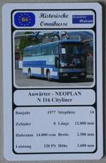 (271'470) - Quartett-Spielkarte mit Auw�rter - NEOPLAN N 116 Cityliner von 1977 am 26.