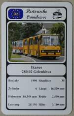 (273'935) - Quartett-Spielkarte mit Ikarus 280.02 Gelenkbus von 1990 am 13.