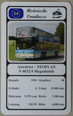 (273'937) - Quartett-Spielkarte mit Auw�rter - NEOPLAN N 4032/4 Megashuttle von 1993 am 13.