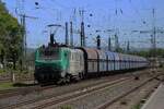 HexaFRET 37015 zieht ein Kohlezug durch Neuwied am 30 April 2026. HexaFRET ist die nicht-KLV Sparte des SNCF FRET. Hexa stammt von Hexagon -Eisenbahntechnisch gleicht das Frans�sische Bahnnetz wie eine Sechsecke (Hexagon). Und FRET bleibt FRET, deswegen seit 2025 HexaFRET.