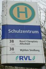 (159'785) - DB/S�dbadenbus/RVL-Haltestellenschild - Grenzach-Wyhlen, Schulzentrum - am 11.