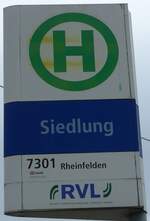(159'797) - DB/S�dbadenbus/RVL-Haltestellenschild - Grenzach-Wyhlen, Siedlung - am 11.