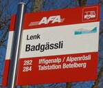 (200'205) - AFA-Haltestellenschild - Lenk, Badg�ssli - am 25.