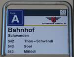 (281'059) - AUTOBETRIEB SERNFTAL-Haltestellenschild - Schwanden, Bahnhof - am 7.