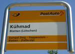 (146'242) - PostAuto-Haltestellenschild - Blatten (L�tschen), K�hmad - am 5.