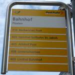 (150'560) - PostAuto-Haltestellenschild - Fl�elen, Bahnhof - am 10.