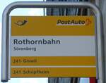 (174'885) - PostAuto-Haltestellenschild - S�renberg, Rothornbahn - am 11.