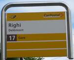 (175'507) - PostAuto-Haltestellenschild - Del�mont, Righi - am 7.