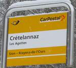 (188'393) - PostAuto-Haltestellenschild - Les Agettes, Cr�telannaz - am 11.