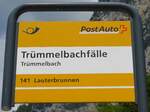 (194'442) - PostAuto-Haltestellenschild - Tr�mmelbach, Tr�mmelbachf�lle - am 25.