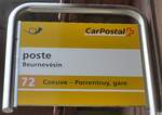 (203'720) - PostAuto-Haltestellenschild - Beurnev�sin, poste - am 15.
