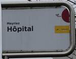 (270'778) - tpf/PostAuto-Haltestellenschild - Meyriez, H�pital - am 9.