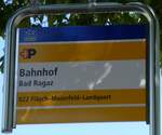 (277'111) - +P-Haltestellenschild - Bad Ragaz, Bahnhof - am 20.