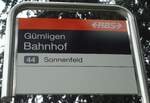 (135'160) - RBS-Haltestellenschild - G�mligen, Bahnhof - am 14.