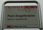 (130'783) - GLARNER BUS/SBB CFF FFS-Haltestellenschild - Ziegelbr�cke, Post Ziegelbr�cke - am 24.