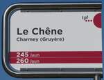 (278'582) - tpf-Haltestellenschild - Charmey (Gruy�re), Le Ch�ne - am 7.