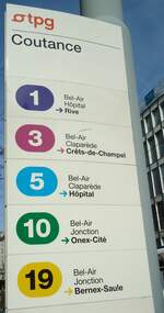 (132'887) - tpg-Haltestellenschild - Gen�ve, Coutance - am 10.