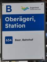 (269'090) - Zugerland Verkehrsbetriebe-Haltestellenschild - Ober�geri, Station - am 9.