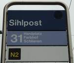 (143'720) - ZVV-Haltestellenschild - Z�rich, Sihlpost - am 21.