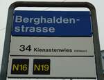 (143'747) - ZVV-Haltestellenschild - Z�rich, Berghaldenstrasse - am 21.