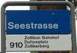 (174'580) - ZVV-Haltestellenschild - Zollikon, Seestrasse - am 5. September 2016
