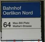 (243'496) - ZVV-Haltestellenschild - Z�rich, Bahnhof Oerlikon Nord - am 7.