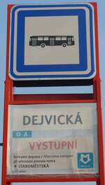 (198'518) - DPP-Haltestellenschild - Praha, Dejvick� - am 19.