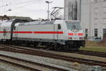 146 571-5 mit IC 2239(Rostock-Leipzig)bei der Bereitstellung am 07.04.2023 im Rostocker Hbf.