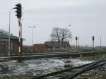 Polnische Ausfahrsignale im Bahnhof Stobno Szczecinskie fr die Zge Richtung Deutschland am 04.Februar 2013.