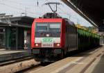 SETG 482 042-9 stand am 28.07.2013 mit dem Holzzug von Rostock-Bramow nach Stendal-Niedergrne im Rostocker Hbf