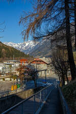 Blick auf den Bahnhof Gossensaß/Colle Isarco am 27.03.2022.