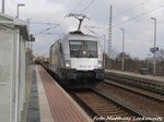 ES 64 U2 - 100 mit einem G�terzug beim durchfahren des Bahnhofs Delitzsch ob Bf am 3.3.16