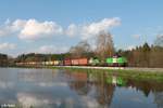 277 003-0 alias V1700.02 und 277 004-9 alias V1700.03 ziehen den umgeleiteten Wiesau Containerzug südlich von Wiesau über Weiden Schwandorf nach Nürnberg.