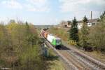 ER20 01 mit dem Hofer Containerzug bei der Einfahrt in Wiesau in Richtung Norden.