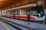 Der ET 123 „Laudach“, ein fünfteiliger STADLER Meterspur-Zweirichtungs-Multigelenk-Stadtbahnwagen in Niederflur-Bauweise vom Typ Tramlink V3 der neuesten Generation (Tramlink 2.0) der