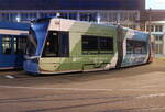 Mit neuer Werbung zeigte sich 6N-2 Wagen 602 am Morgen des 17.05.2025 auf dem Betriebshof der Rostocker Straßenbahn AG.