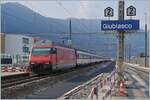 Die SBB Re 460 008-6 ist mir ihrem IC in Giubiasco aufdme Weg nach Norden und erreiht in Kürze den nächsten Halt Bellinzona.