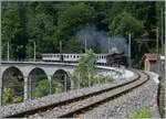 Das  Festival Suisse de la vapeur  (Schweizer Dampffestival 2025) Die Brücke über die Baye de Clarens ist saniert und die HG 3/4 N° der Blonay Chamby Bahn auf dem Weg mit ihrem Dampfzug