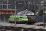 Die beiden BLS Loks Re 465 009 und Re 4/4 195 warten in Brig auf ihre n�chsten Eins�tze.