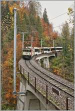 Die MOB GDe 4/4 6006 ist mit ihrem MOB GoldenPass Panoramic kurz nach Les Avants auf dem Weg nach Montreux.