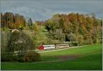 Ein bunter TPF Regionalzug auf der Fahrt von Ch�tel St-Denis nach Pal�zieux.