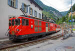 Der Elektrische Zahnradgepäcktriebwagen für gemischte Zahnrad- und Adhäsionsbetrieb MGB Deh 4 /4 II - 93 „Oberwald“, ex FO Deh 4/4 II – 93, hat am 02 August 2019 mit
