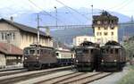 BLS Ae 6/8 Nr.204 und 208 und Re 4/4 Nr.162 in Spiez am 27.07.1980.